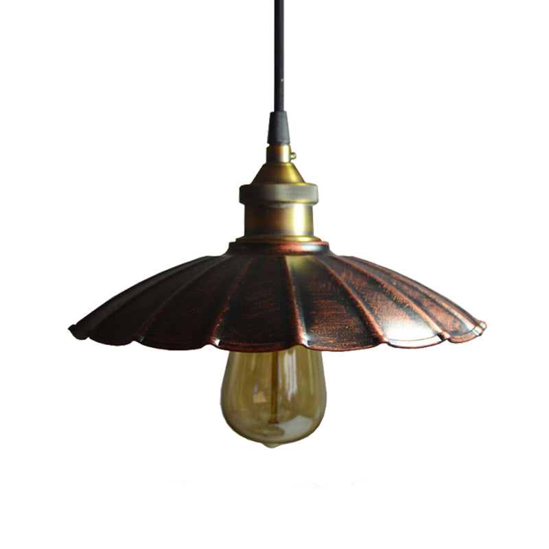 Antiqued Scalloped Drop Pendant Light 1 Bulb 10