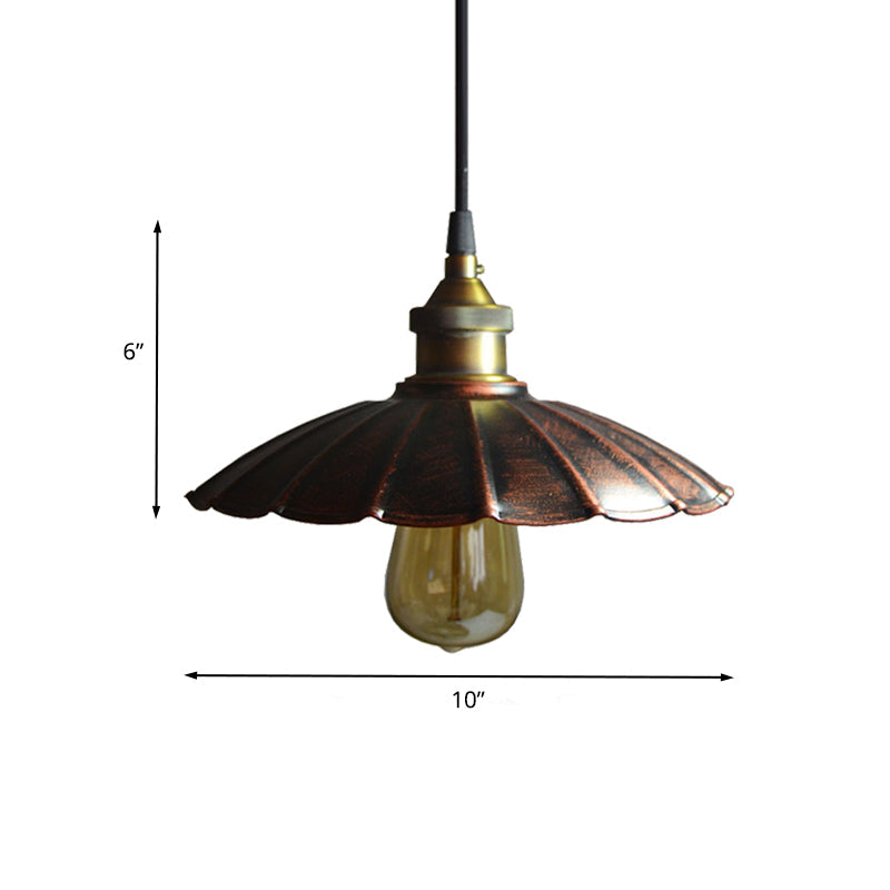 Antiqued Scalloped Drop Pendant Light 1 Bulb 10