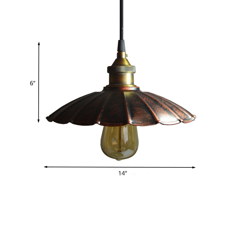 Antiqued Scalloped Drop Pendant Light 1 Bulb 10