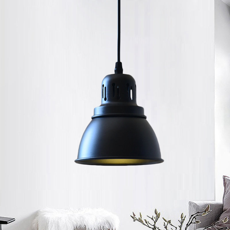 1-Bulb Iron Suspension Light Antiqued Black Finish Domed Stairway Pendant Lamp, 6