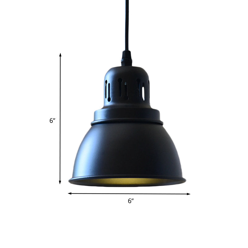 1-Bulb Iron Suspension Light Antiqued Black Finish Domed Stairway Pendant Lamp, 6