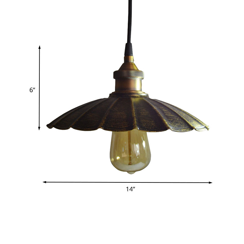 1-Light Pendant Light Fixture Rustic Scalloped Metallic Hanging Lamp in Bronze, 10