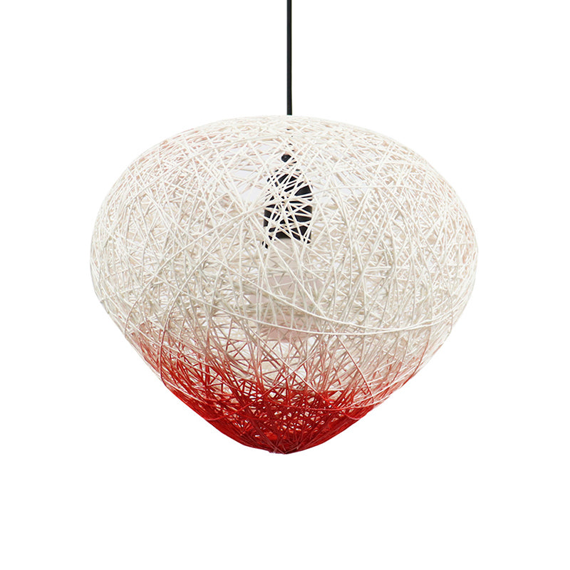 Woven Rattan Bird Nest Hanging Lamp Modern Single Bulb Restaurant Drop Light in Green/Red Clearhalo 'Ceiling Lights' 'Modern Pendants' 'Modern' 'Pendant Lights' 'Pendants' Lighting' 603923