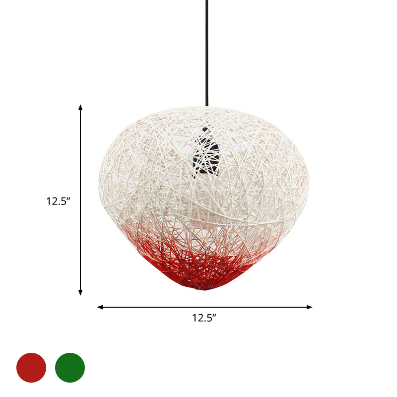 Woven Rattan Bird Nest Hanging Lamp Modern Single Bulb Restaurant Drop Light in Green/Red Clearhalo 'Ceiling Lights' 'Modern Pendants' 'Modern' 'Pendant Lights' 'Pendants' Lighting' 603924