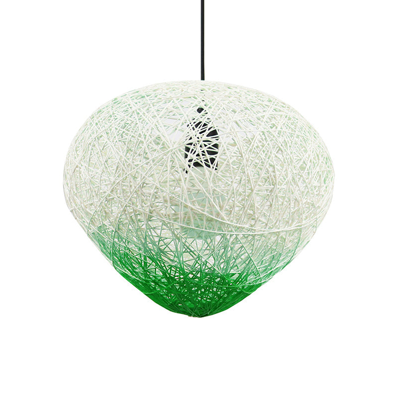 Woven Rattan Bird Nest Hanging Lamp Modern Single Bulb Restaurant Drop Light in Green/Red Clearhalo 'Ceiling Lights' 'Modern Pendants' 'Modern' 'Pendant Lights' 'Pendants' Lighting' 603928