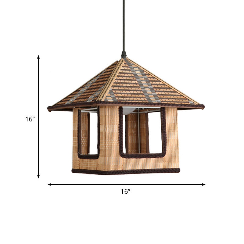 Knitted Bamboo House Shaped Pendant Lamp Farmhouse 1 Light Hanging Light for Cafe Restaurant Clearhalo 'Ceiling Lights' 'Pendant Lights' 'Pendants' Lighting' 603955