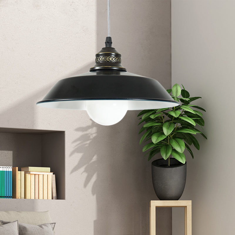 Loft Stylish Barn Lampshade Suspension Light 1 Light Metallic Ceiling Pendant Light in Black, 10