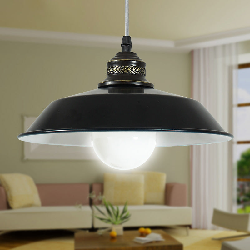 Loft Stylish Barn Lampshade Suspension Light 1 Light Metallic Ceiling Pendant Light in Black, 10