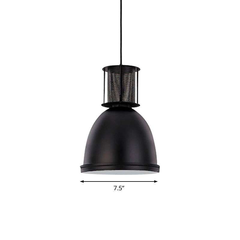 1 Light Dome Pendant Lighting Retro Metallic Black Finish Suspension Lamp with Mesh Design, 7.5