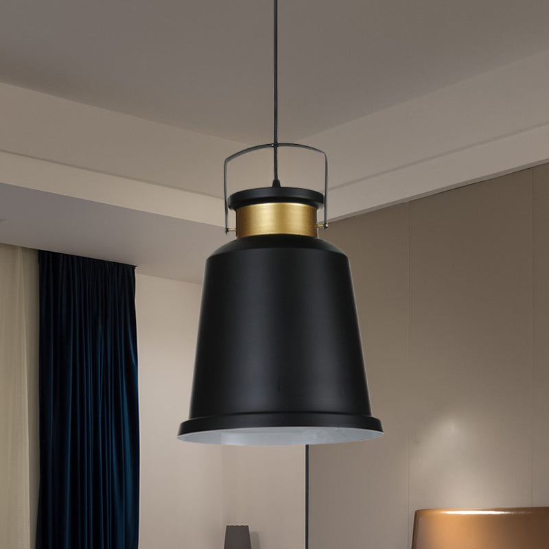 1 Bulb Bell Down Lighting Antiqued Black Finish Aluminum Handle Suspended Pendant Lamp Clearhalo 'Art Deco Pendants' 'Black' 'Cast Iron' 'Ceiling Lights' 'Ceramic' 'Crystal' 'Industrial Pendants' 'Industrial' 'Metal' 'Middle Century Pendants' 'Pendant Lights' 'Pendants' 'Rustic Pendants' 'Tiffany' Lighting' 607616