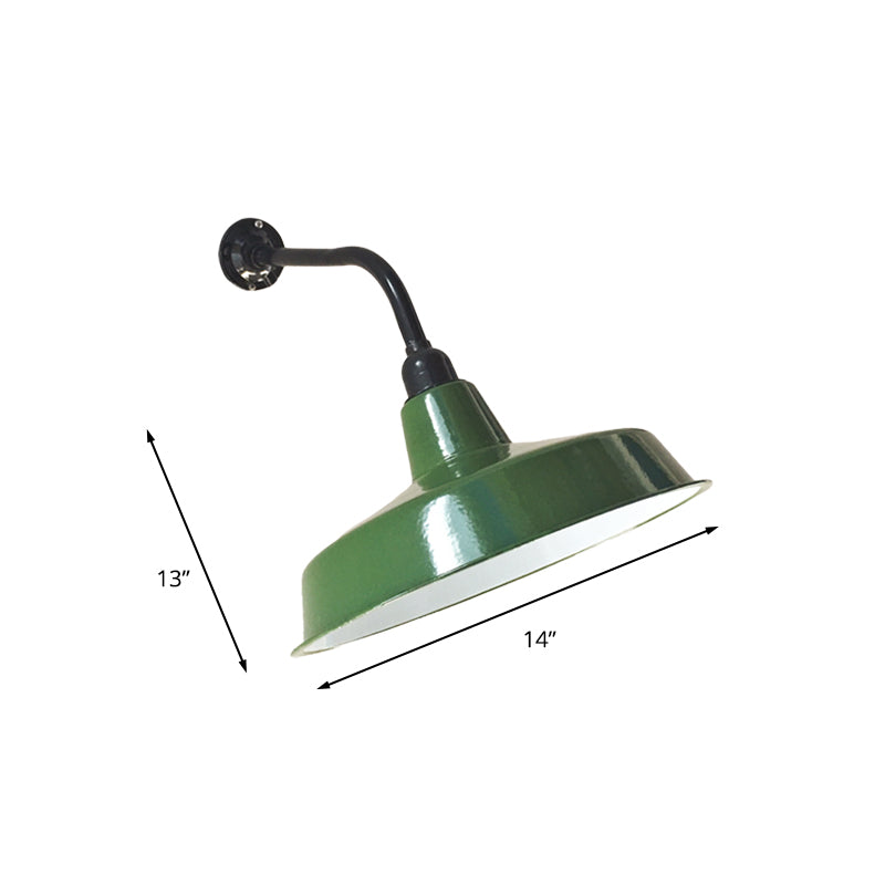 Green Finish 1-Light Wall Sconce Vintage Metal Barn Shade Wall Mount Lamp Fixture, 14