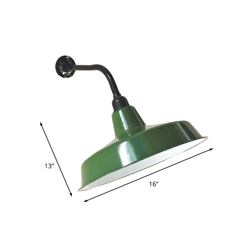 Green Finish 1-Light Wall Sconce Vintage Metal Barn Shade Wall Mount Lamp Fixture, 14