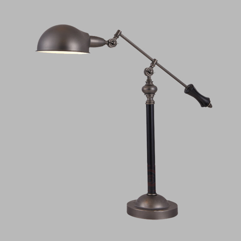 Countryside Swing Arm Reading Lamp Metal 1 Head Task Lighting in Black with Dome Shade Clearhalo 'Lamps' 'Table Lamps' Lighting' 612176