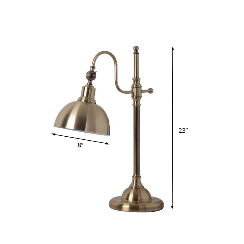 Gold Dome Rotatable Task Lamp Farmhouse Metal Study Room LED Reading Book Light with Gooseneck Arm Clearhalo 'Lamps' 'Table Lamps' Lighting' 612187