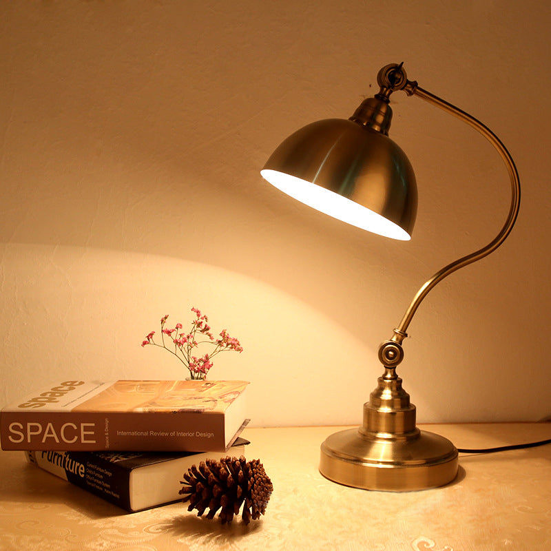 Gooseneck Arm Study Room Table Light Vintage Metallic Gold Plug In LED Task Lamp with Dome Shade Gold Clearhalo 'Lamps' 'Table Lamps' Lighting' 612188