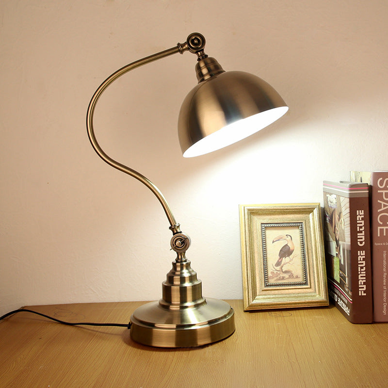 Gooseneck Arm Study Room Table Light Vintage Metallic Gold Plug In LED Task Lamp with Dome Shade Clearhalo 'Lamps' 'Table Lamps' Lighting' 612189