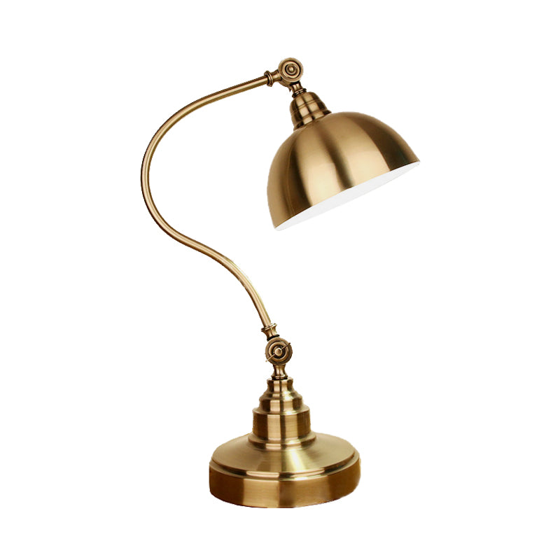 Gooseneck Arm Study Room Table Light Vintage Metallic Gold Plug In LED Task Lamp with Dome Shade Clearhalo 'Lamps' 'Table Lamps' Lighting' 612190