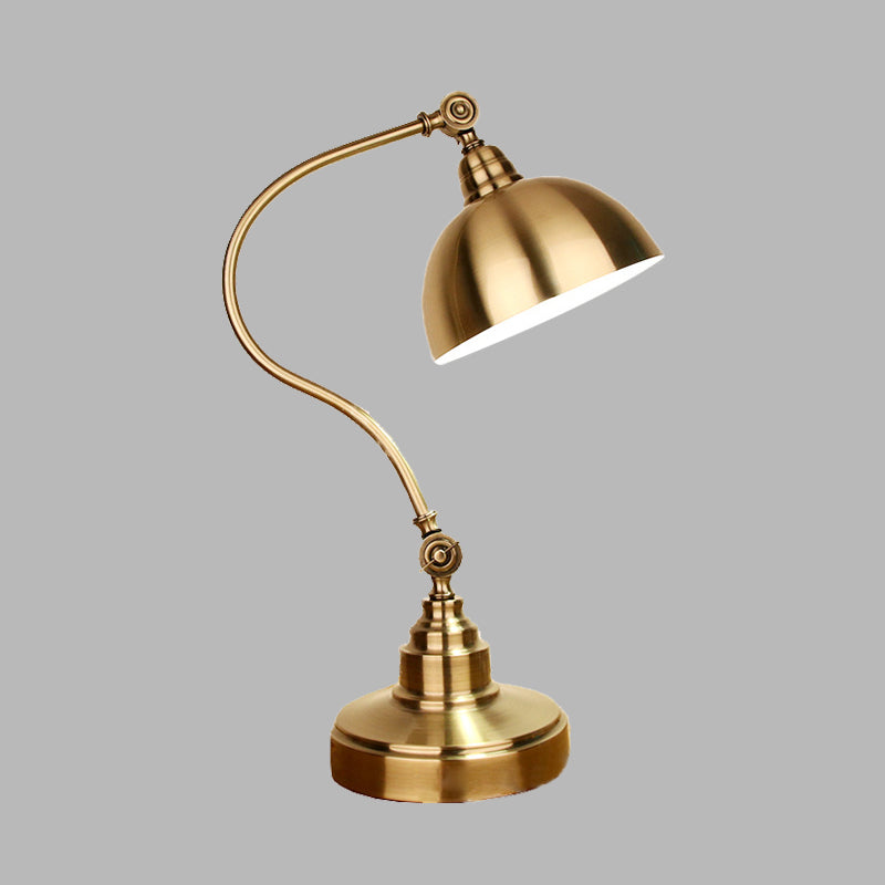 Gooseneck Arm Study Room Table Light Vintage Metallic Gold Plug In LED Task Lamp with Dome Shade Clearhalo 'Lamps' 'Table Lamps' Lighting' 612191