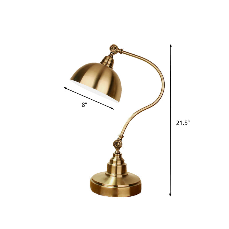 Gooseneck Arm Study Room Table Light Vintage Metallic Gold Plug In LED Task Lamp with Dome Shade Clearhalo 'Lamps' 'Table Lamps' Lighting' 612192
