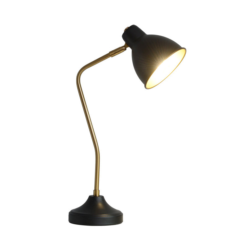 Dome Shade Iron Desk Lighting Vintage LED Bedside Reading Lamp in Black with Curved Arm Clearhalo 'Lamps' 'Table Lamps' Lighting' 612196