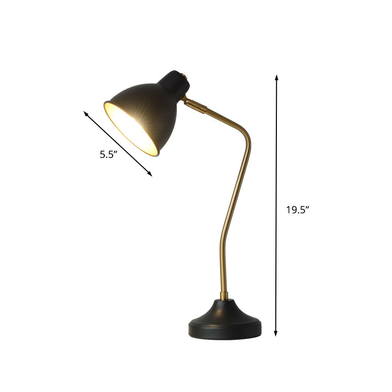 Dome Shade Iron Desk Lighting Vintage LED Bedside Reading Lamp in Black with Curved Arm Clearhalo 'Lamps' 'Table Lamps' Lighting' 612197