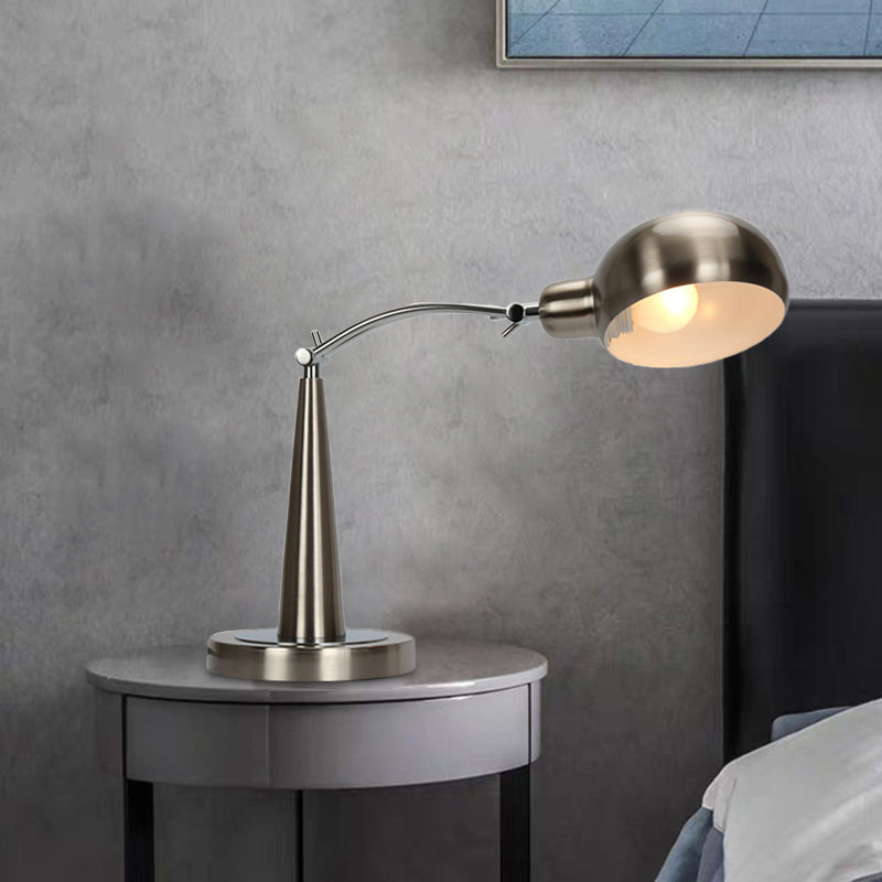 Industrial Dome Shade Reading Light 1 Light Metal Plug-In Table Lamp in Black/Silver with Adjustable Arm Silver Clearhalo 'Lamps' 'Table Lamps' Lighting' 612213