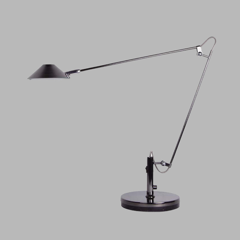 Black Conical Table Lighting Industrial Metal LED Office Task Lamp with Adjustable Long Arm Clearhalo 'Lamps' 'Table Lamps' Lighting' 612224