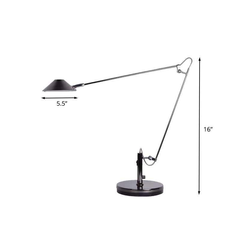 Black Conical Table Lighting Industrial Metal LED Office Task Lamp with Adjustable Long Arm Clearhalo 'Lamps' 'Table Lamps' Lighting' 612225