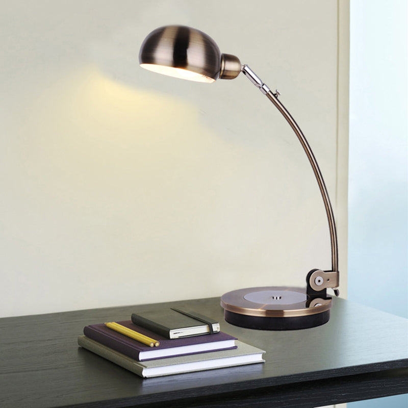 LED Domed Shade Reading Lamp Vintage Style Black/Silver/Bronze Finish Metal Task Lighting for Office Bronze Clearhalo 'Lamps' 'Table Lamps' Lighting' 612234