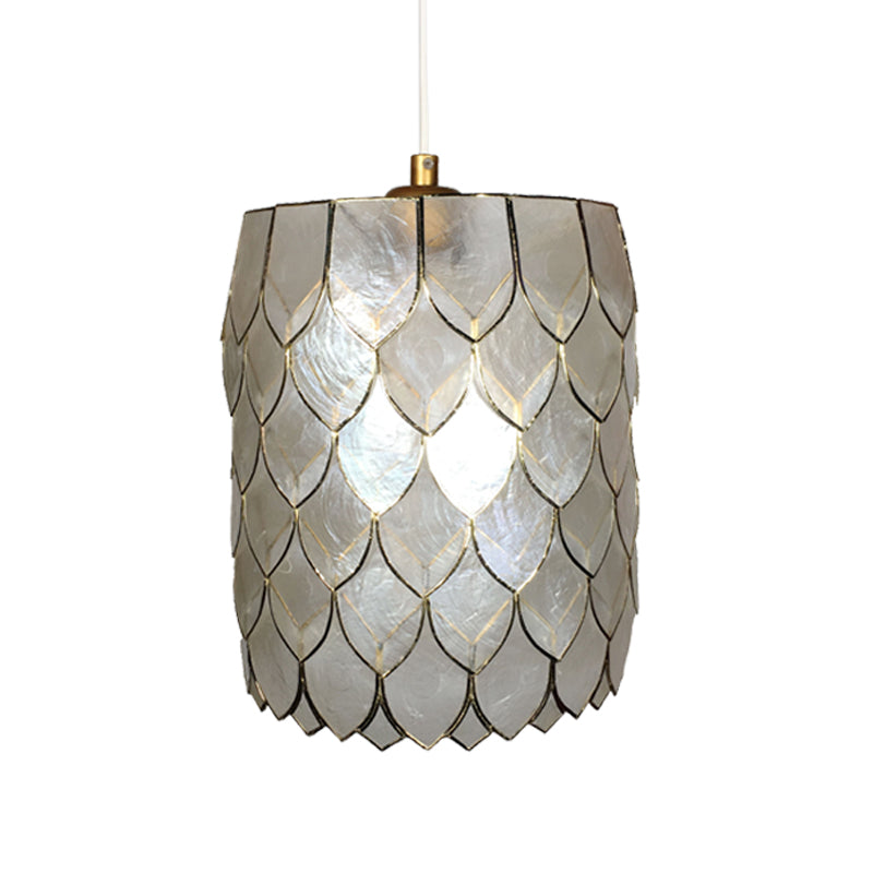 Silver Cylinder Hanging Lighting Modern 1-Light Shell Suspended Pendant Lamp with Scale Design Clearhalo 'Ceiling Lights' 'Modern Pendants' 'Modern' 'Pendant Lights' 'Pendants' Lighting' 612367