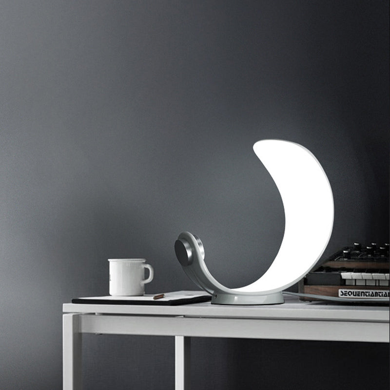 White Finish Bend Moon Shape Desk Light Simple LED Metallic Night Table Lamp for Bedside Clearhalo 'Lamps' 'Table Lamps' Lighting' 612597