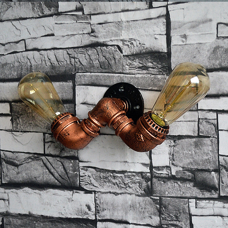 Copper Finish 2 Bulbs Wall Mount Light Rustic Stylish Metal Water Pipe Wall Sconce for Living Room Copper A Clearhalo 'Art deco wall lights' 'Cast Iron' 'Glass' 'Industrial wall lights' 'Industrial' 'Middle century wall lights' 'Modern' 'Rustic wall lights' 'Tiffany' 'Traditional wall lights' 'Wall Lamps & Sconces' 'Wall Lights' Lighting' 612799