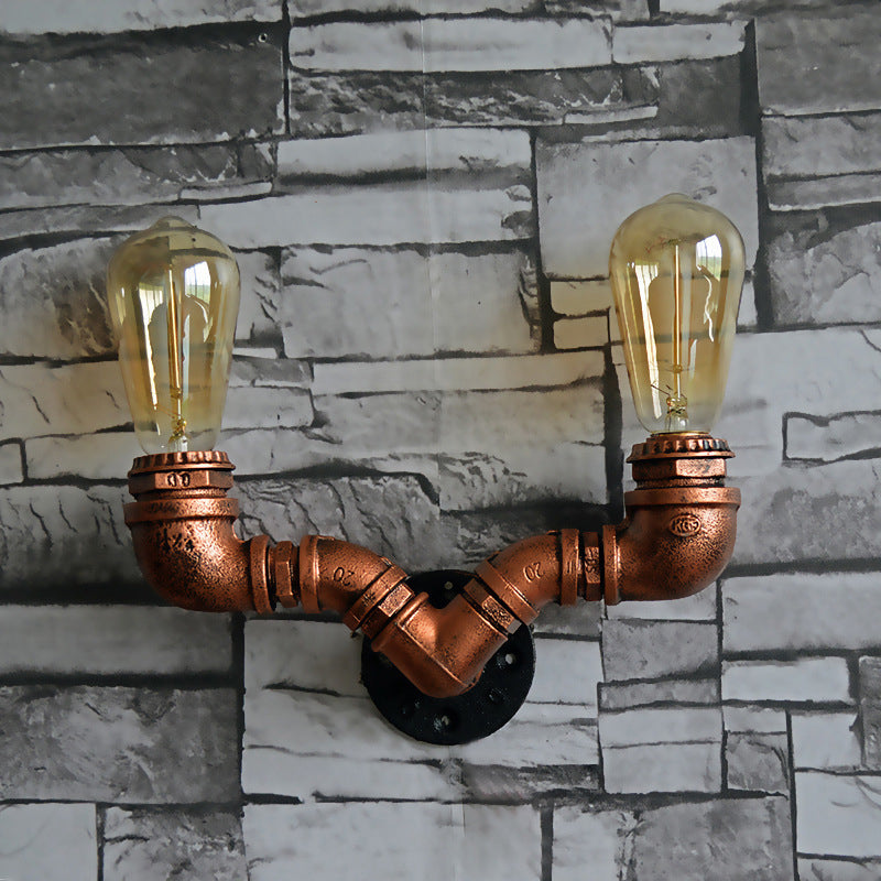 Copper Finish 2 Bulbs Wall Mount Light Rustic Stylish Metal Water Pipe Wall Sconce for Living Room Copper B Clearhalo 'Art deco wall lights' 'Cast Iron' 'Glass' 'Industrial wall lights' 'Industrial' 'Middle century wall lights' 'Modern' 'Rustic wall lights' 'Tiffany' 'Traditional wall lights' 'Wall Lamps & Sconces' 'Wall Lights' Lighting' 612804