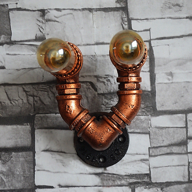 Copper Finish 2 Bulbs Wall Mount Light Rustic Stylish Metal Water Pipe Wall Sconce for Living Room Copper C Clearhalo 'Art deco wall lights' 'Cast Iron' 'Glass' 'Industrial wall lights' 'Industrial' 'Middle century wall lights' 'Modern' 'Rustic wall lights' 'Tiffany' 'Traditional wall lights' 'Wall Lamps & Sconces' 'Wall Lights' Lighting' 612809