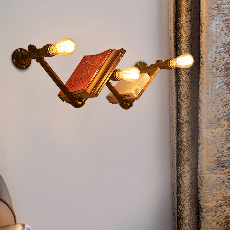 3 Lights W-Shaped Wall Light Fixture with Pipe Design Industrial Dark Rust Metal Wall Sconce Lighting Clearhalo 'Art deco wall lights' 'Cast Iron' 'Glass' 'Industrial wall lights' 'Industrial' 'Middle century wall lights' 'Modern' 'Rustic wall lights' 'Tiffany' 'Traditional wall lights' 'Wall Lamps & Sconces' 'Wall Lights' Lighting' 612860