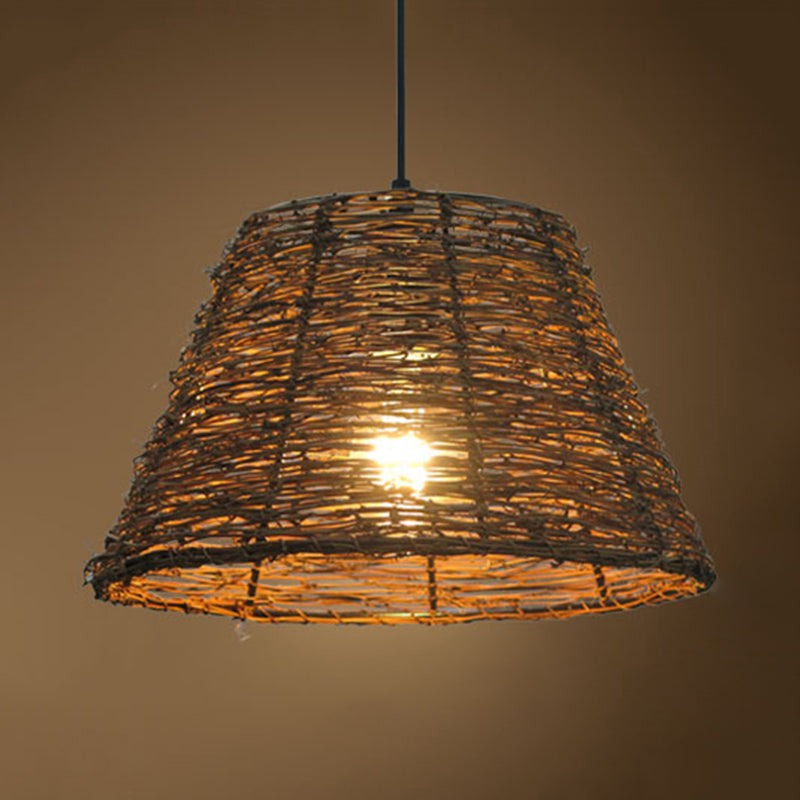 1 Bulb Restaurant Hanging Pendant Light with Conic Rattan Shade Asian Style Beige/Brown Ceiling Lighting Clearhalo 'Ceiling Lights' 'Pendant Lights' 'Pendants' Lighting' 613279