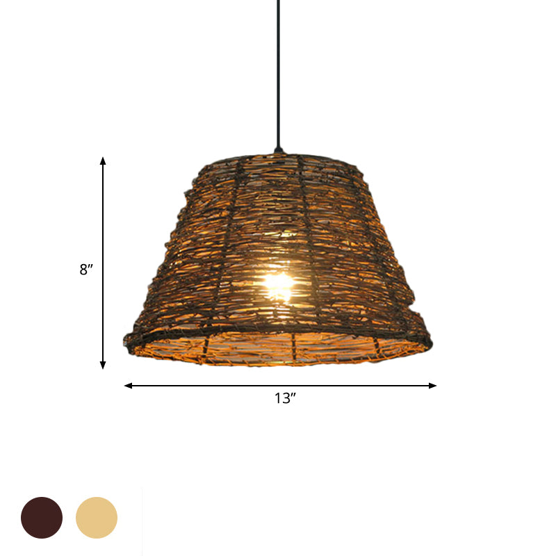 1 Bulb Restaurant Hanging Pendant Light with Conic Rattan Shade Asian Style Beige/Brown Ceiling Lighting Clearhalo 'Ceiling Lights' 'Pendant Lights' 'Pendants' Lighting' 613281