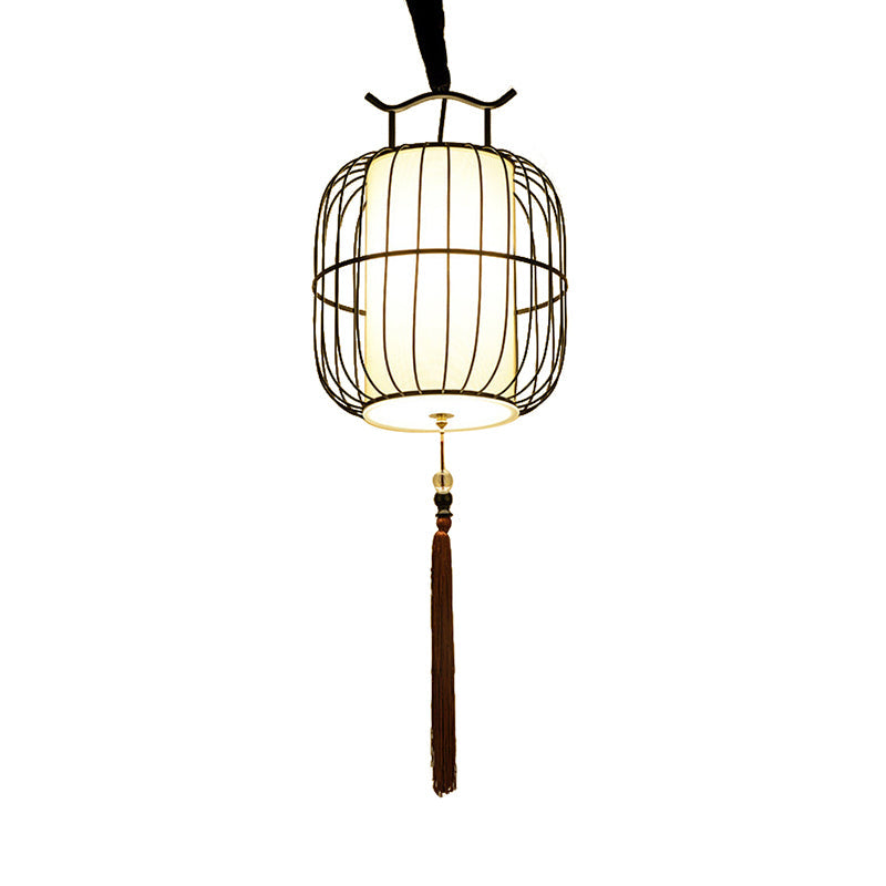 1 Head Indoor Pendant Lamp with Cylinder Bamboo Shade Chinese Style Black/Gold Hanging Fixture Clearhalo 'Ceiling Lights' 'Modern Pendants' 'Modern' 'Pendant Lights' 'Pendants' Lighting' 613311