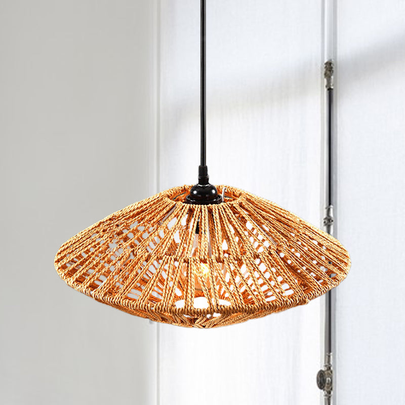 Asian Style Flying Saucer Hanging Light Fixture Rattan 1 Light Restaurant Pendant Lamp in Beige Clearhalo 'Ceiling Lights' 'Pendant Lights' 'Pendants' Lighting' 613369