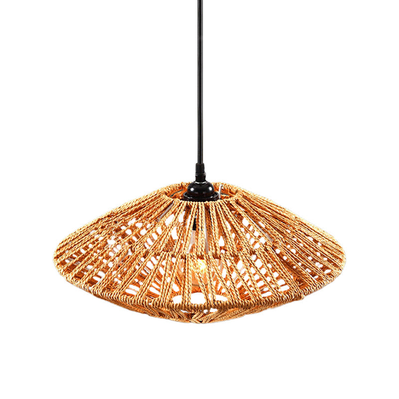 Asian Style Flying Saucer Hanging Light Fixture Rattan 1 Light Restaurant Pendant Lamp in Beige Clearhalo 'Ceiling Lights' 'Pendant Lights' 'Pendants' Lighting' 613372