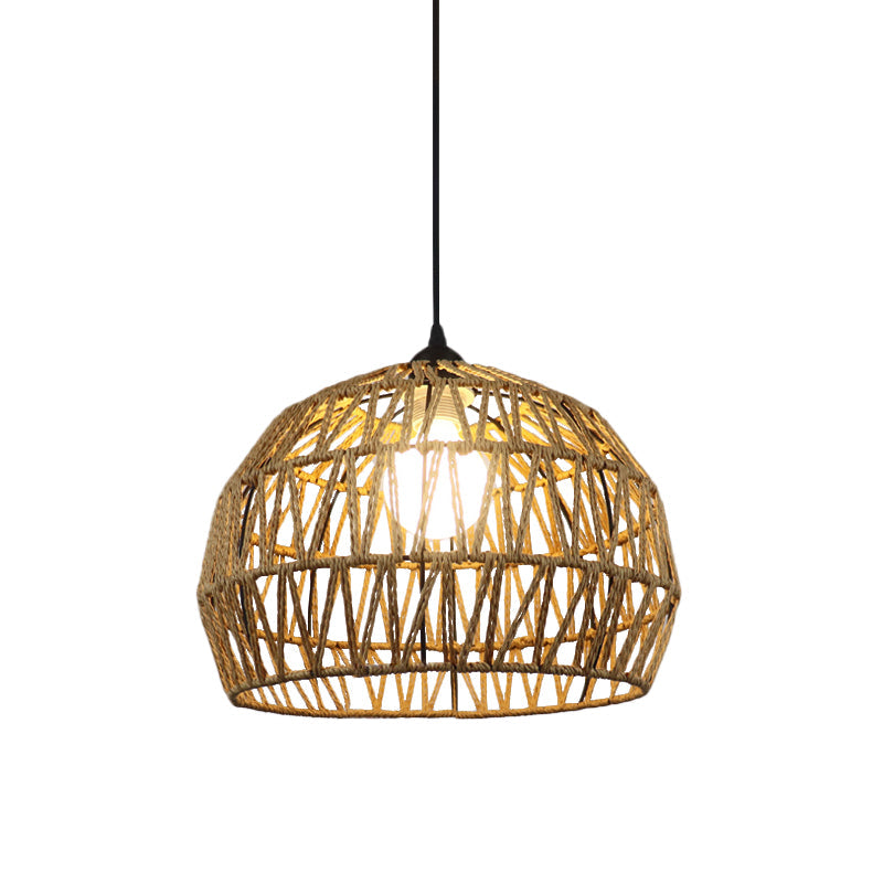 1/3-Bulb Corridor Hanging Light Fixture with Domed Rattan Shade Black/Beige Suspended Lamp Clearhalo 'Ceiling Lights' 'Pendant Lights' 'Pendants' Lighting' 613392