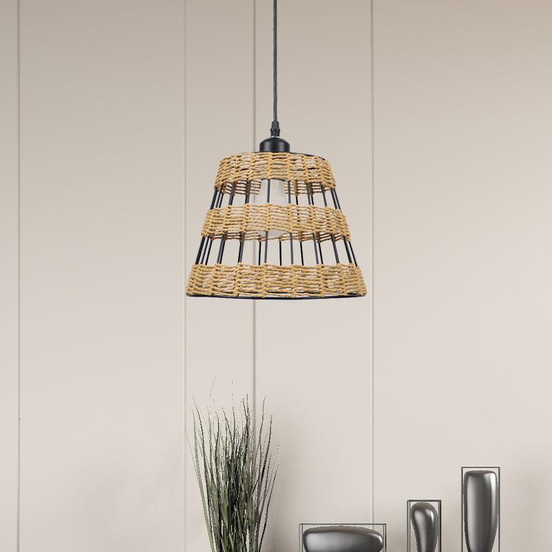 Asian Style Cone Hanging Light Fixture Metal and Rattan 1/3-Head Restaurant Pendant Lamp in Beige Clearhalo 'Ceiling Lights' 'Pendant Lights' 'Pendants' Lighting' 613481