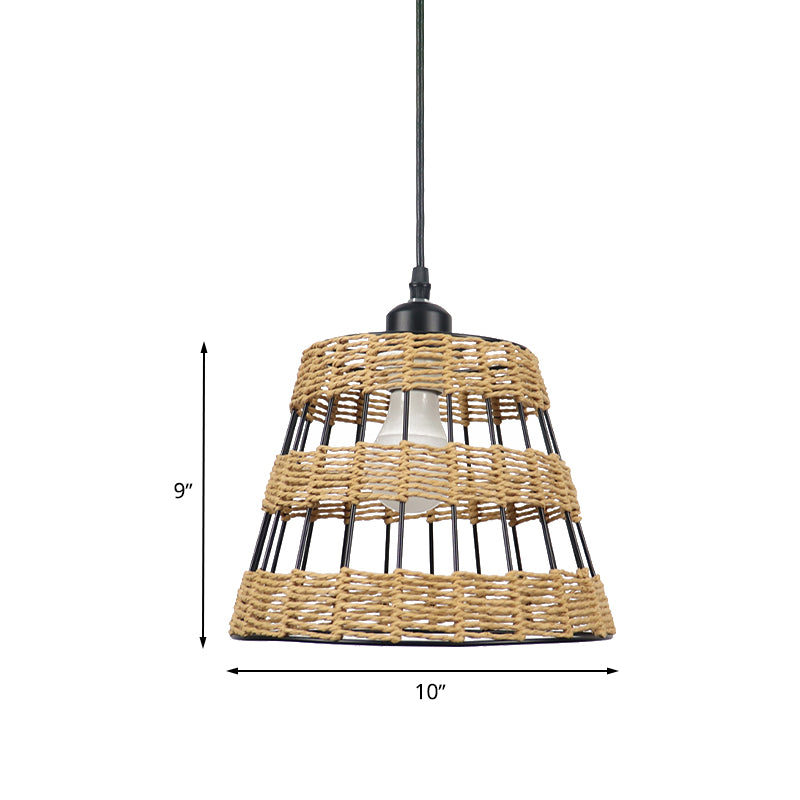 Asian Style Cone Hanging Light Fixture Metal and Rattan 1/3-Head Restaurant Pendant Lamp in Beige Clearhalo 'Ceiling Lights' 'Pendant Lights' 'Pendants' Lighting' 613483