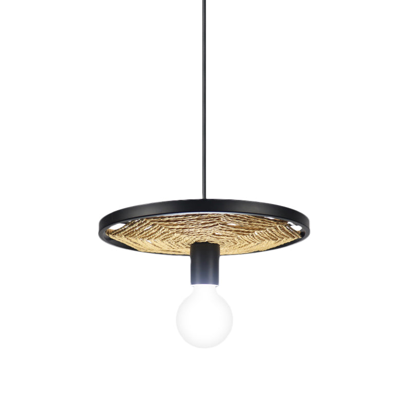 Metallic Ring Pendant Lighting Modern Style 1/3-Light Black Finish Ceiling Lamp with Rope Detail for Dining Room Clearhalo 'Ceiling Lights' 'Pendant Lights' 'Pendants' Lighting' 613586