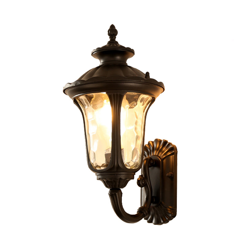 Water Glass Lotus Sconce Light Farmhouse 1 Bulb Outdoor Wall Mounted Lamp in Brass/Black Clearhalo 'Wall Lamps & Sconces' 'Wall Lights' Lighting' 615503