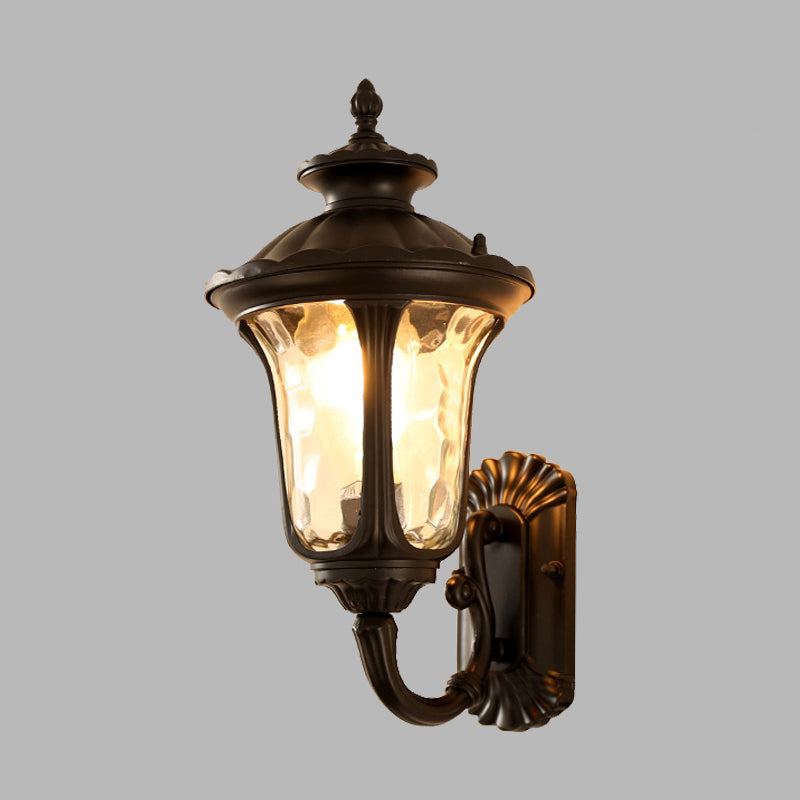 Water Glass Lotus Sconce Light Farmhouse 1 Bulb Outdoor Wall Mounted Lamp in Brass/Black Clearhalo 'Wall Lamps & Sconces' 'Wall Lights' Lighting' 615504