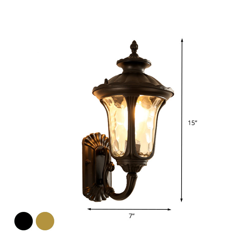 Water Glass Lotus Sconce Light Farmhouse 1 Bulb Outdoor Wall Mounted Lamp in Brass/Black Clearhalo 'Wall Lamps & Sconces' 'Wall Lights' Lighting' 615505