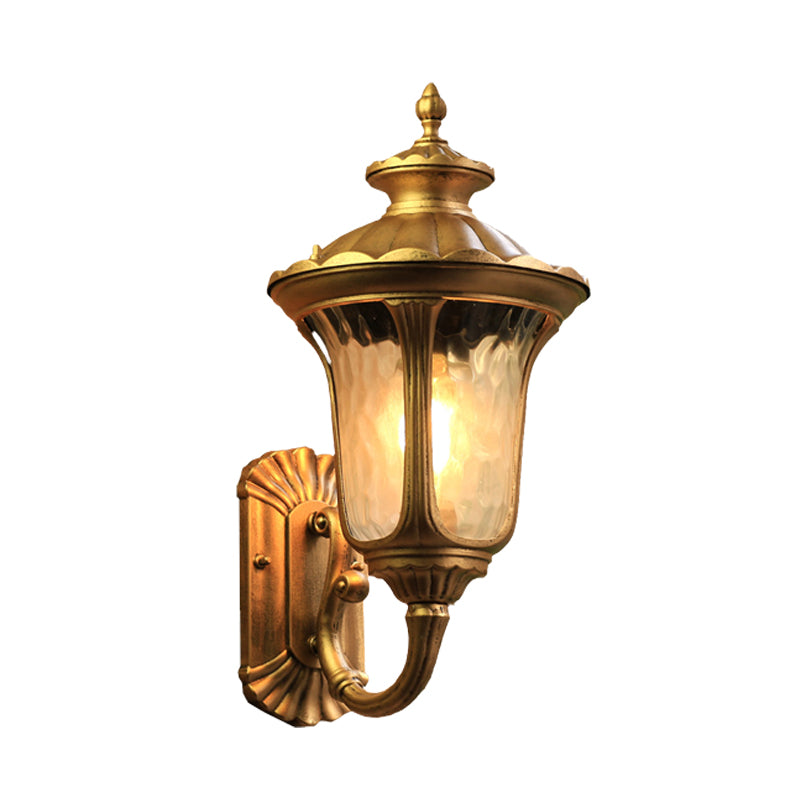 Water Glass Lotus Sconce Light Farmhouse 1 Bulb Outdoor Wall Mounted Lamp in Brass/Black Clearhalo 'Wall Lamps & Sconces' 'Wall Lights' Lighting' 615508