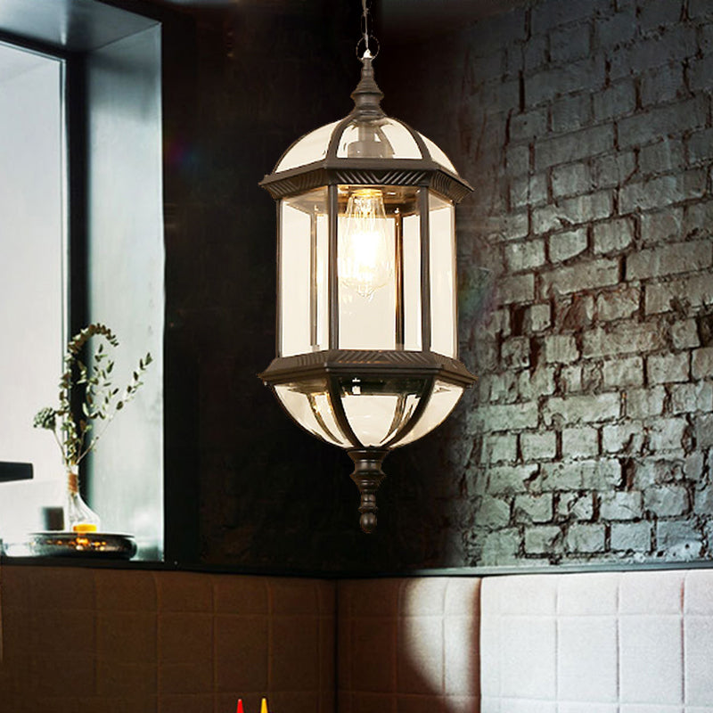 Black/Gold 1 Light Pendant Lamp Country Clear Glass Birdcage Suspended Lighting Fixture for Corridor Clearhalo 'Ceiling Lights' 'Chandeliers' 'Glass shade' 'Glass' 'Pendant Lights' 'Pendants' Lighting' 615573