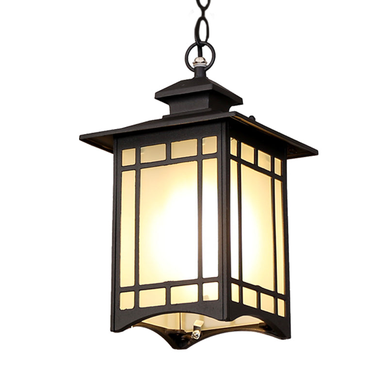 Black Finish Open Bottom Pendant Rustic Frosted Glass 1-Bulb Courtyard Hanging Ceiling Light Clearhalo 'Ceiling Lights' 'Glass shade' 'Glass' 'Pendant Lights' 'Pendants' Lighting' 615590